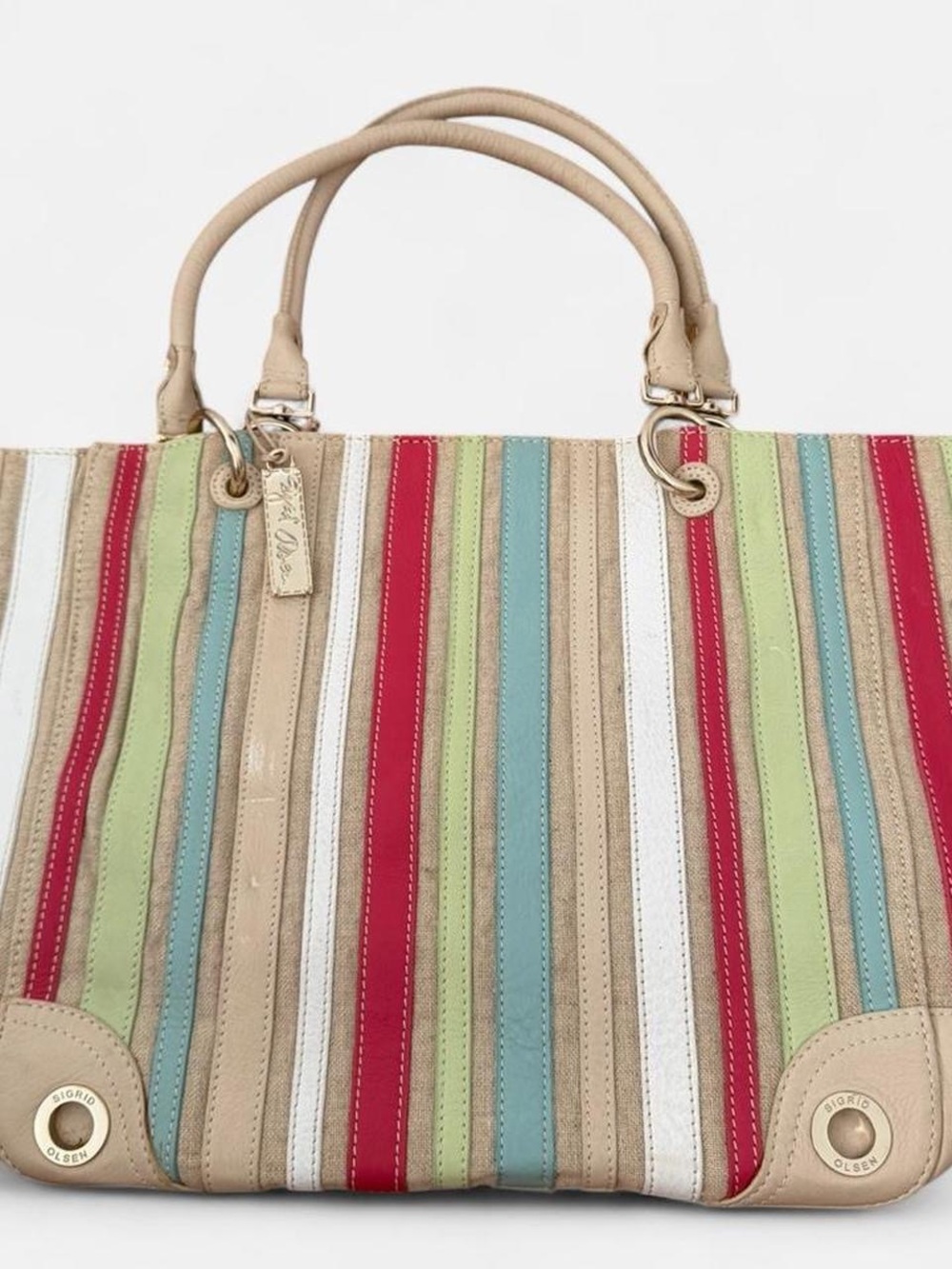 Sigrid Olsen Multicolor Striped Leather Tote w/ Pink Interior